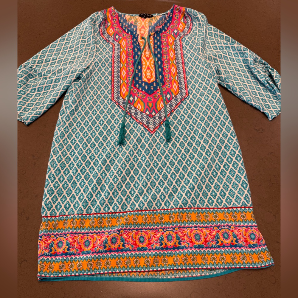 NLW Women's Boho Tunic Dress with Geometric and Floral Patterns Sz: S - Picture 2 of 11